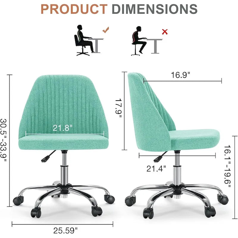 Chaise de bureau pivotante sans accoudoirs bleu / gris foncé, réglable en hauteur, à roulettes pour 1