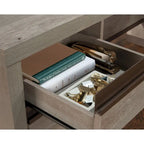 Bureau d'angle Kiln Acacia en L avec 2 tiroirs, tiroir classeur verrouillable et gestion des câbles pour 1