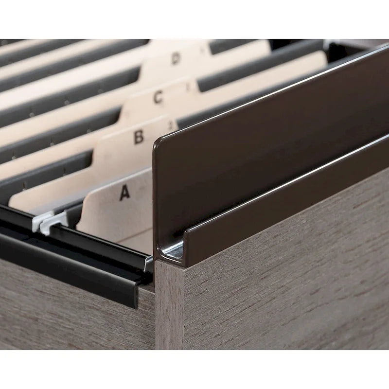 Bureau d'angle Kiln Acacia en L avec 2 tiroirs, tiroir classeur verrouillable et gestion des câbles pour 1