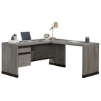 Bureau d'angle Kiln Acacia en L avec 2 tiroirs, tiroir classeur verrouillable et gestion des câbles pour 1