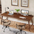 Bureau extra-long de style Mid-Century en MDF Noyer avec pieds trapézoïdaux en métal pour 2 personnes