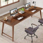 Bureau extra-long de style Mid-Century en MDF Noyer avec pieds trapézoïdaux en métal pour 2 personnes