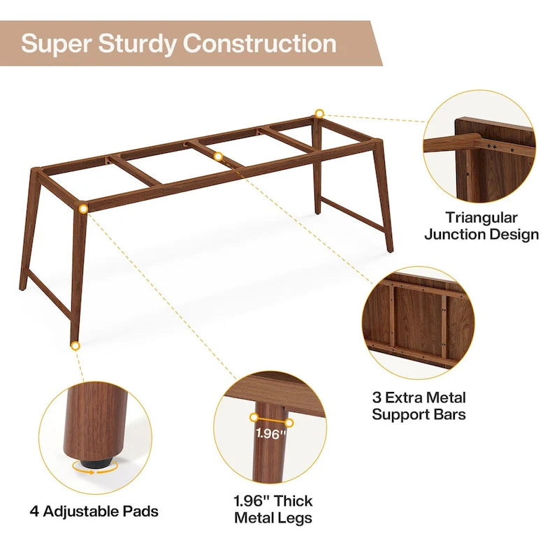 Bureau extra-long de style Mid-Century en MDF Noyer avec pieds trapézoïdaux en métal pour 2 personnes
