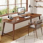 Bureau extra-long de style Mid-Century en MDF Noyer avec pieds trapézoïdaux en métal pour 2 personnes