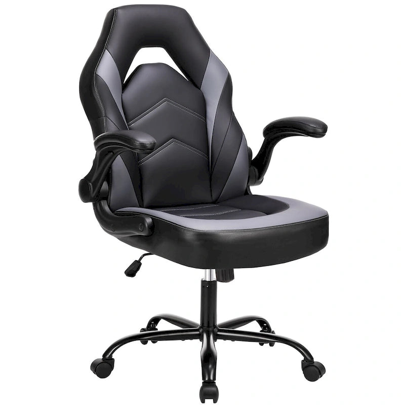Fauteuil gamer en cuir PU Noir+Bleu / Noir+Rouge / Noir+Gris avec accoudoirs relevables et support lombaire pour 1