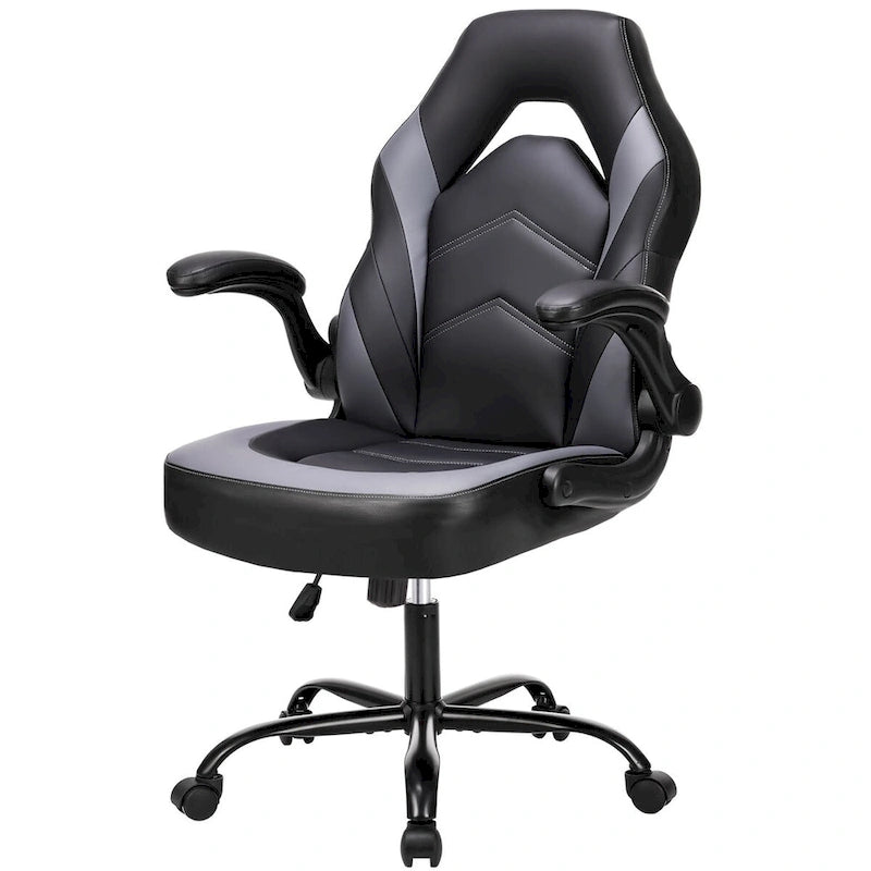 Fauteuil gamer en cuir PU Noir+Bleu / Noir+Rouge / Noir+Gris avec accoudoirs relevables et support lombaire pour 1