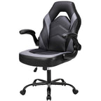 Fauteuil gamer en cuir PU Noir+Bleu / Noir+Rouge / Noir+Gris avec accoudoirs relevables et support lombaire pour 1