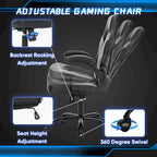 Fauteuil gamer en cuir PU Noir+Bleu / Noir+Rouge / Noir+Gris avec accoudoirs relevables et support lombaire pour 1