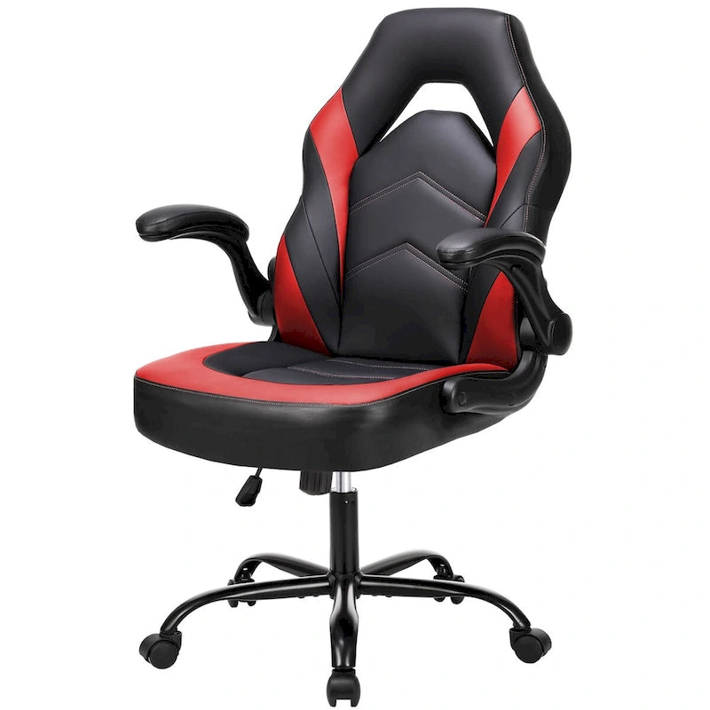 Fauteuil gamer en cuir PU Noir+Bleu / Noir+Rouge / Noir+Gris avec accoudoirs relevables et support lombaire pour 1