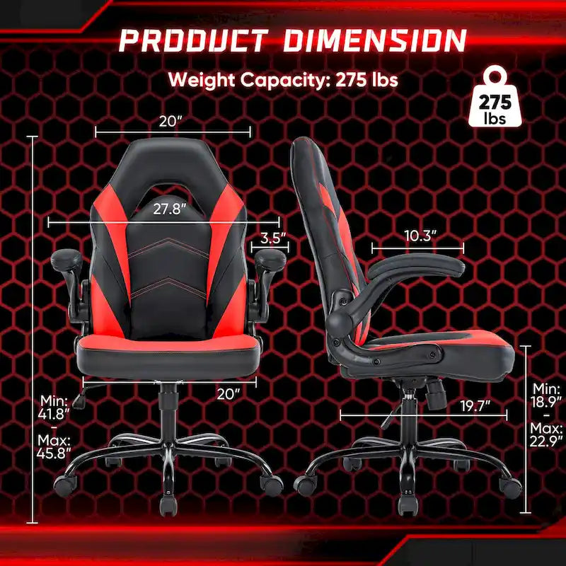 Fauteuil gamer en cuir PU Noir+Bleu / Noir+Rouge / Noir+Gris avec accoudoirs relevables et support lombaire pour 1