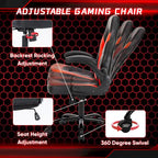Fauteuil gamer en cuir PU Noir+Bleu / Noir+Rouge / Noir+Gris avec accoudoirs relevables et support lombaire pour 1