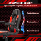 Fauteuil gamer en cuir PU Noir+Bleu / Noir+Rouge / Noir+Gris avec accoudoirs relevables et support lombaire pour 1