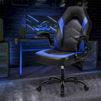 Fauteuil gamer en cuir PU Noir+Bleu / Noir+Rouge / Noir+Gris avec accoudoirs relevables et support lombaire pour 1