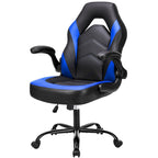 Fauteuil gamer en cuir PU Noir+Bleu / Noir+Rouge / Noir+Gris avec accoudoirs relevables et support lombaire pour 1