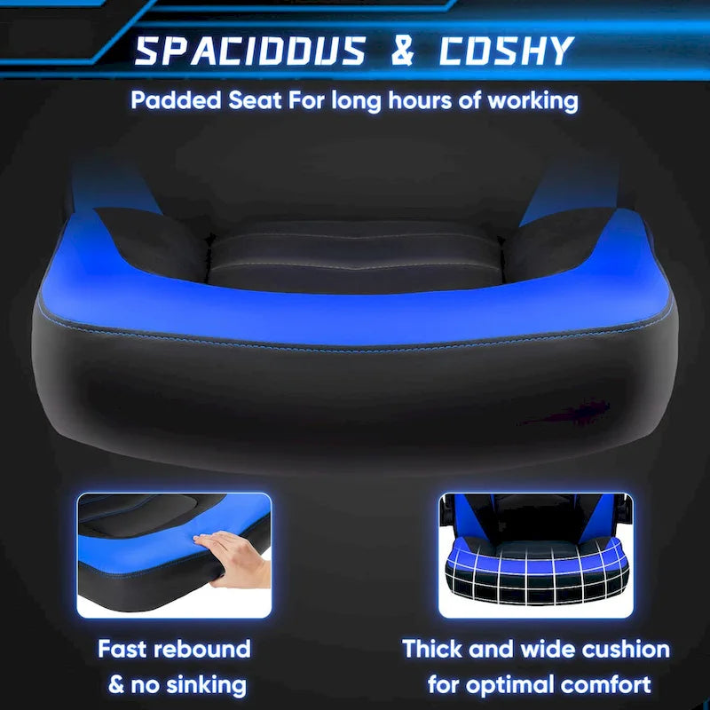 Fauteuil gamer en cuir PU Noir+Bleu / Noir+Rouge / Noir+Gris avec accoudoirs relevables et support lombaire pour 1