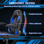 Fauteuil gamer en cuir PU Noir+Bleu / Noir+Rouge / Noir+Gris avec accoudoirs relevables et support lombaire pour 1