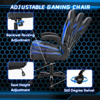 Fauteuil gamer en cuir PU Noir+Bleu / Noir+Rouge / Noir+Gris avec accoudoirs relevables et support lombaire pour 1