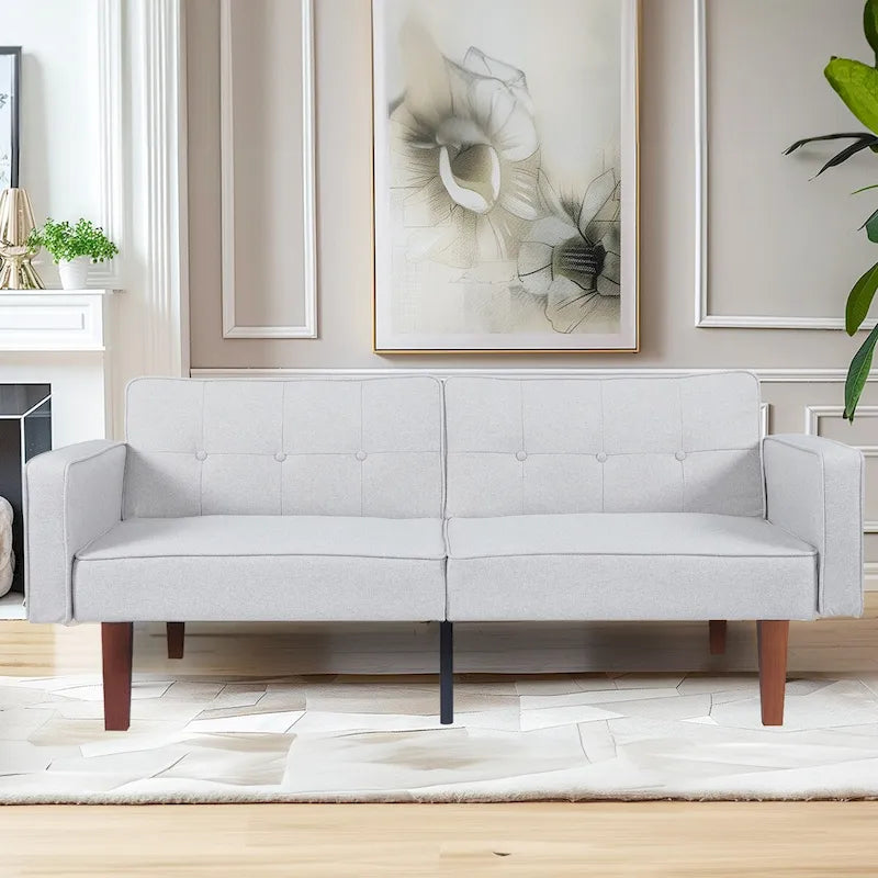 Canapé-lit futon convertible en PU gris clair / gris / noir pour 2-3 personnes