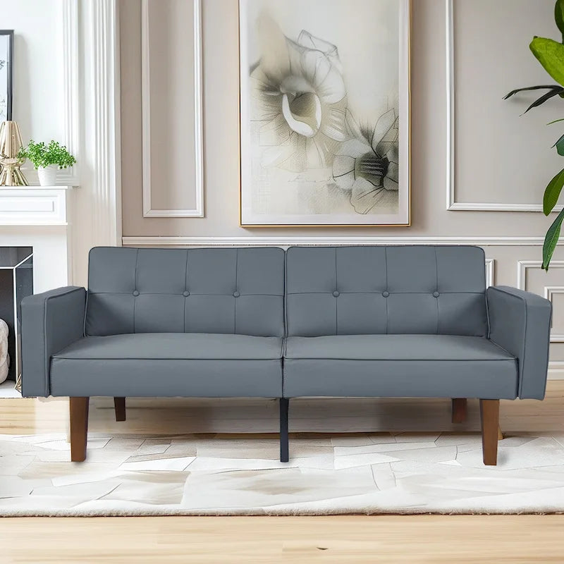 Canapé-lit futon convertible en PU gris clair / gris / noir pour 2-3 personnes