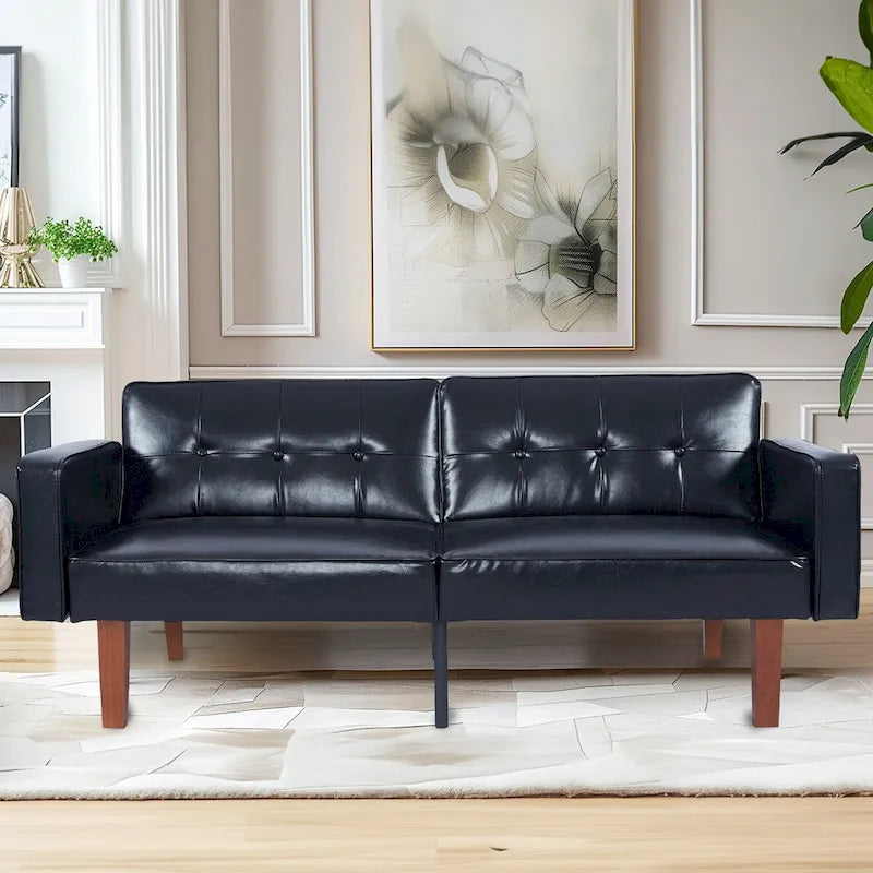 Canapé-lit futon convertible en PU gris clair / gris / noir pour 2-3 personnes