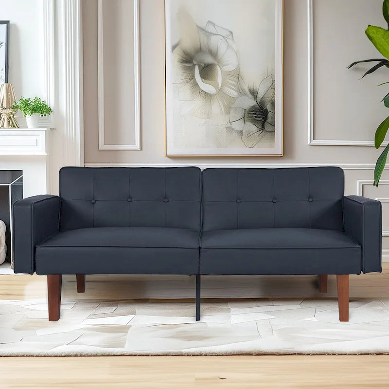 Canapé-lit futon convertible en PU gris clair / gris / noir pour 2-3 personnes