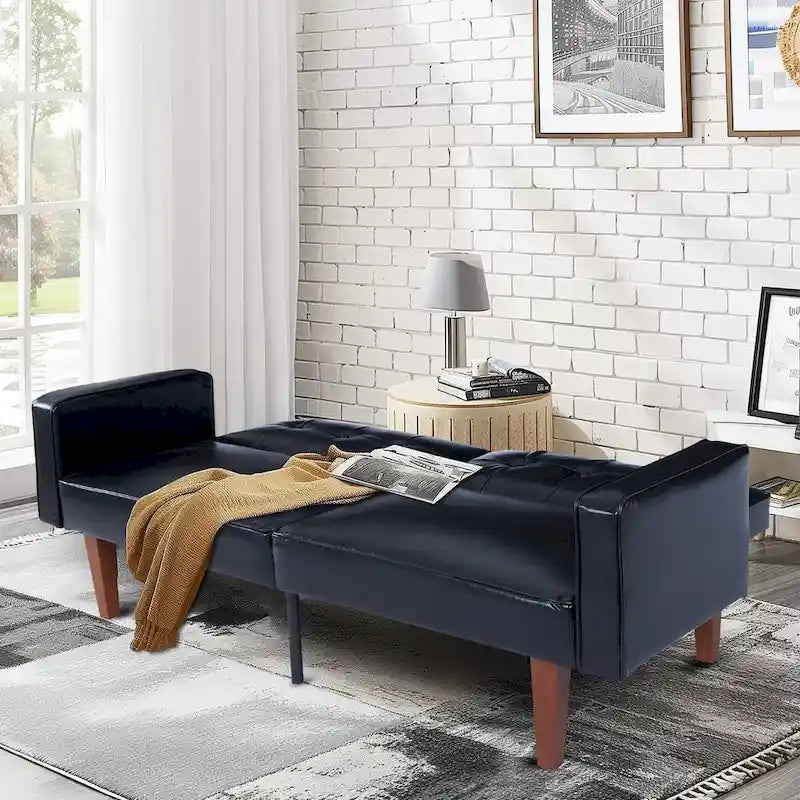 Canapé-lit futon convertible en PU gris clair / gris / noir pour 2-3 personnes