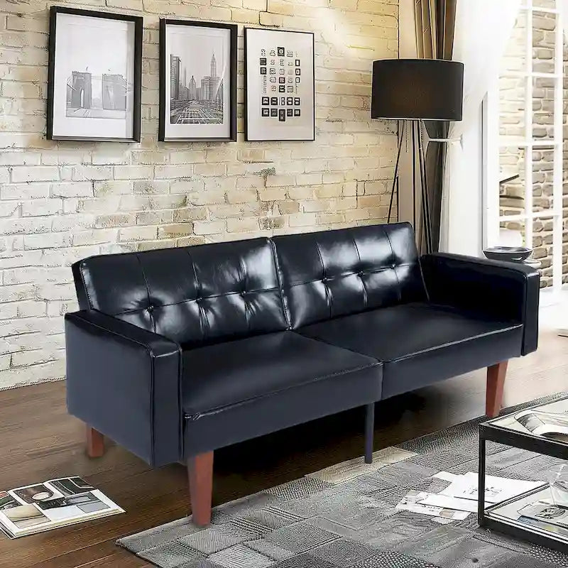Canapé-lit futon convertible en PU gris clair / gris / noir pour 2-3 personnes