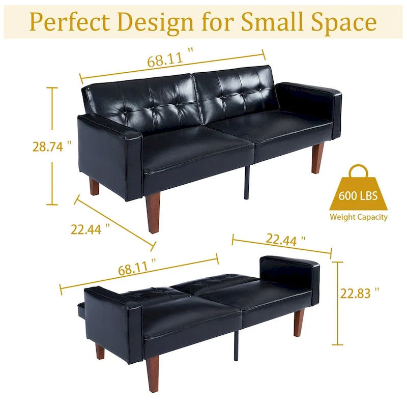 Canapé-lit futon convertible en PU gris clair / gris / noir pour 2-3 personnes