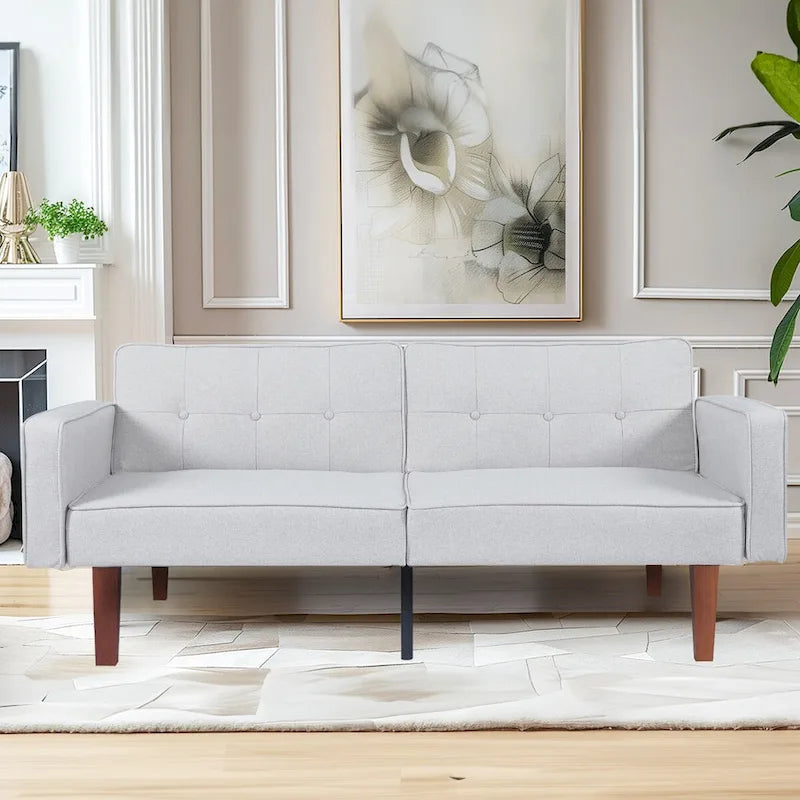 Canapé-lit futon convertible en PU gris clair / gris / noir pour 2-3 personnes