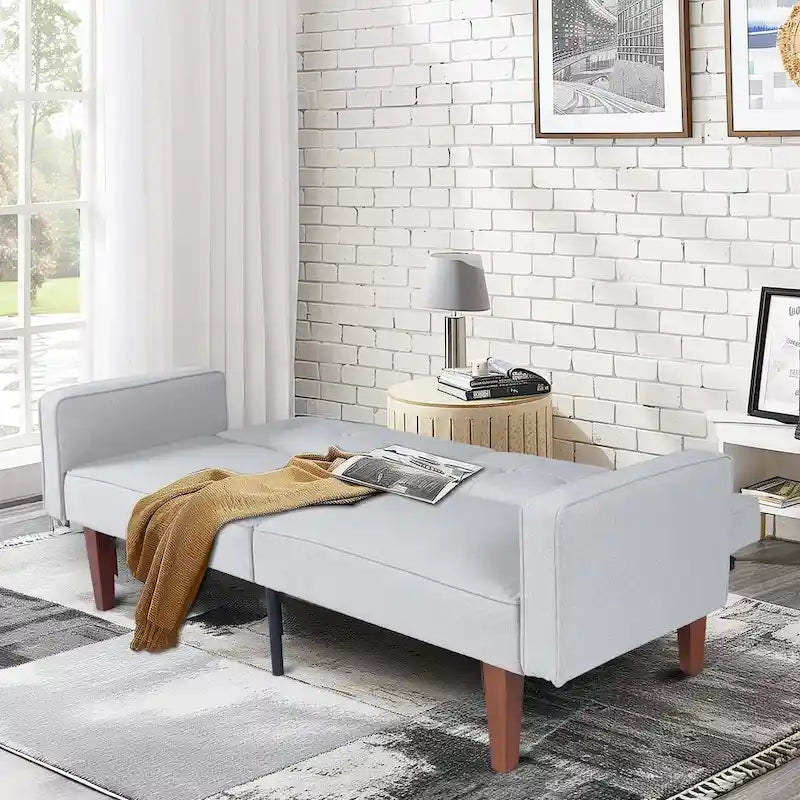 Canapé-lit futon convertible en PU gris clair / gris / noir pour 2-3 personnes