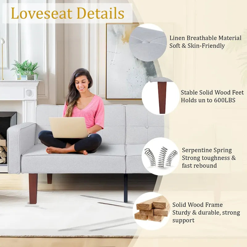 Canapé-lit futon convertible en PU gris clair / gris / noir pour 2-3 personnes