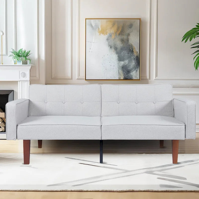 Canapé-lit futon convertible en PU gris clair / gris / noir pour 2-3 personnes