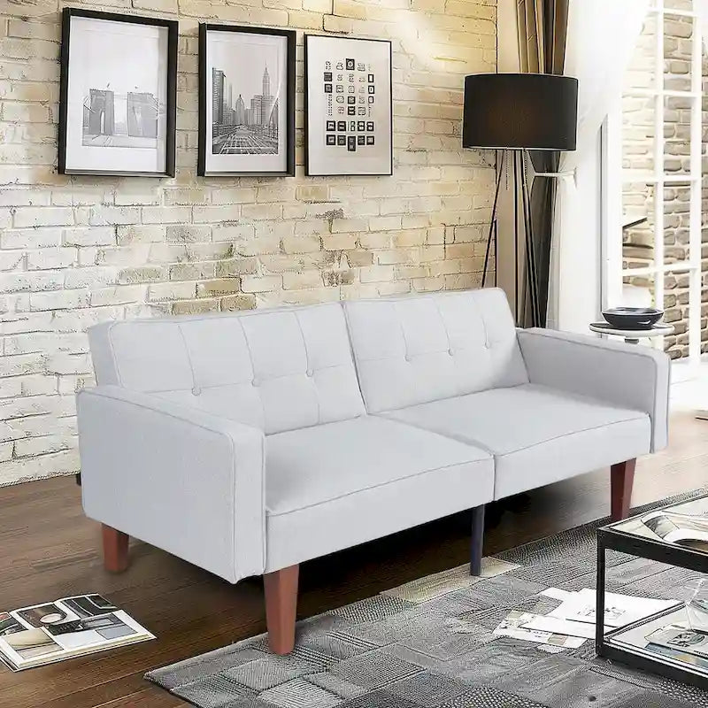 Canapé-lit futon convertible en PU gris clair / gris / noir pour 2-3 personnes