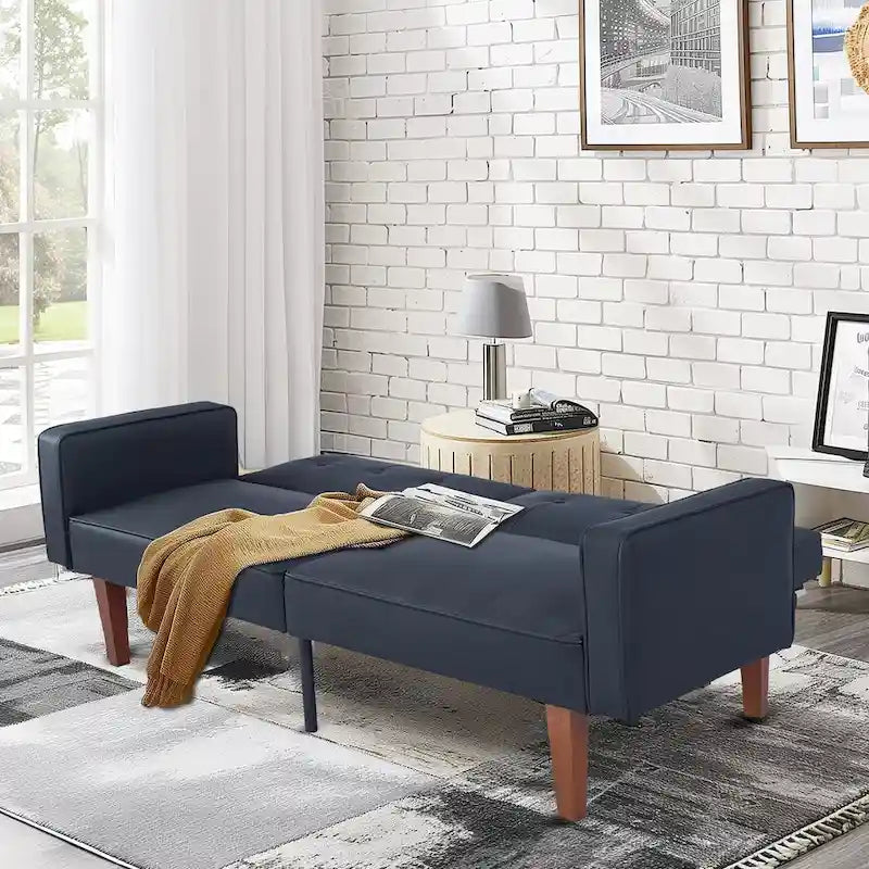 Canapé-lit futon convertible en PU gris clair / gris / noir pour 2-3 personnes