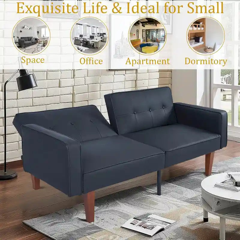 Canapé-lit futon convertible en PU gris clair / gris / noir pour 2-3 personnes