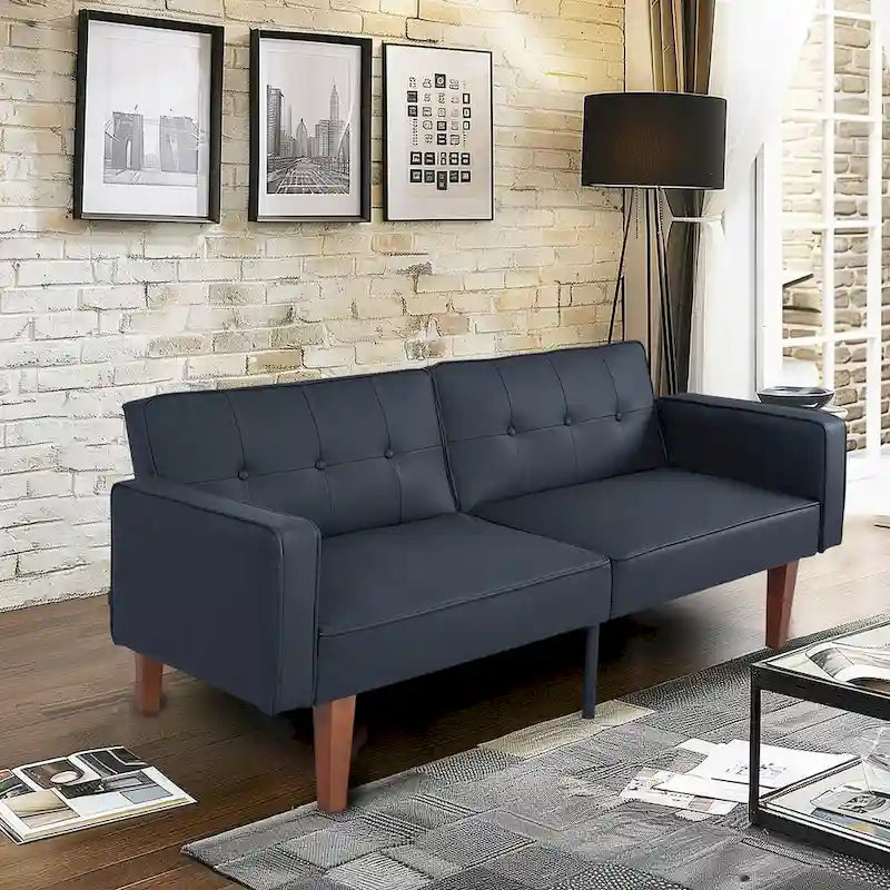 Canapé-lit futon convertible en PU gris clair / gris / noir pour 2-3 personnes