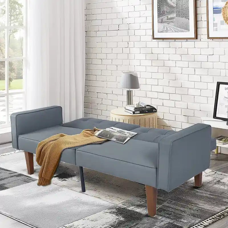 Canapé-lit futon convertible en PU gris clair / gris / noir pour 2-3 personnes