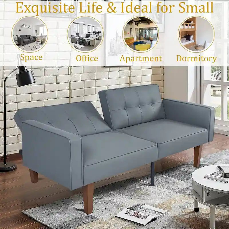 Canapé-lit futon convertible en PU gris clair / gris / noir pour 2-3 personnes