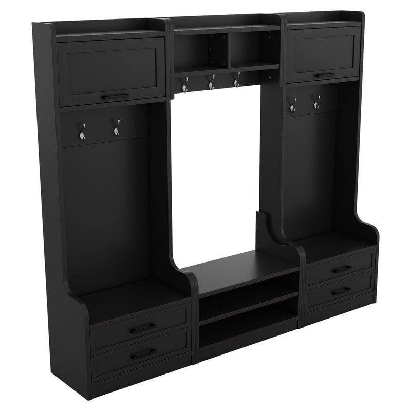 Vestiaire 4-en-1 détachable en MDF blanc avec armoires de rangement, tiroirs, crochets et banc à chaussures pour 1