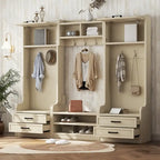 Vestiaire 4-en-1 détachable en MDF blanc avec armoires de rangement, tiroirs, crochets et banc à chaussures pour 1
