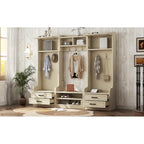 Vestiaire 4-en-1 détachable en MDF blanc avec armoires de rangement, tiroirs, crochets et banc à chaussures pour 1
