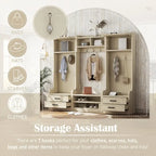 Vestiaire 4-en-1 détachable en MDF blanc avec armoires de rangement, tiroirs, crochets et banc à chaussures pour 1
