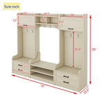 Vestiaire 4-en-1 détachable en MDF blanc avec armoires de rangement, tiroirs, crochets et banc à chaussures pour 1