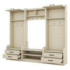 Vestiaire 4-en-1 détachable en MDF blanc avec armoires de rangement, tiroirs, crochets et banc à chaussures pour 1