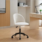 Chaise de bureau pivotante mi-dossier en bouclette blanc/noir ou gris/noir avec pieds et roulettes en métal noir pour 1 personne