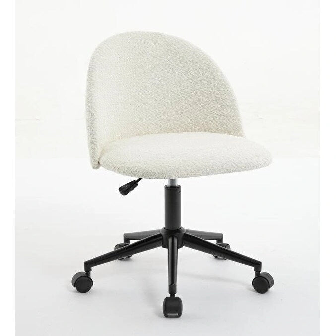 Chaise de bureau pivotante mi-dossier en bouclette blanc/noir ou gris/noir avec pieds et roulettes en métal noir pour 1 personne