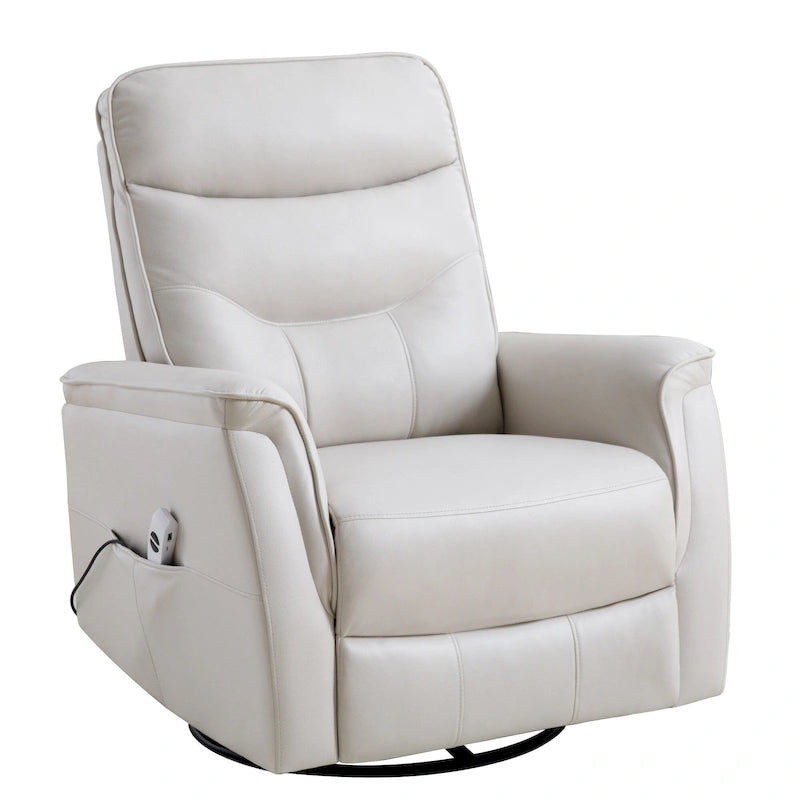 Fauteuil inclinable, pivotant et coulissant électrique avec port USB et porte-gobelets – Beige / Gris / Marron, dossier haut en similicuir moderne, une place