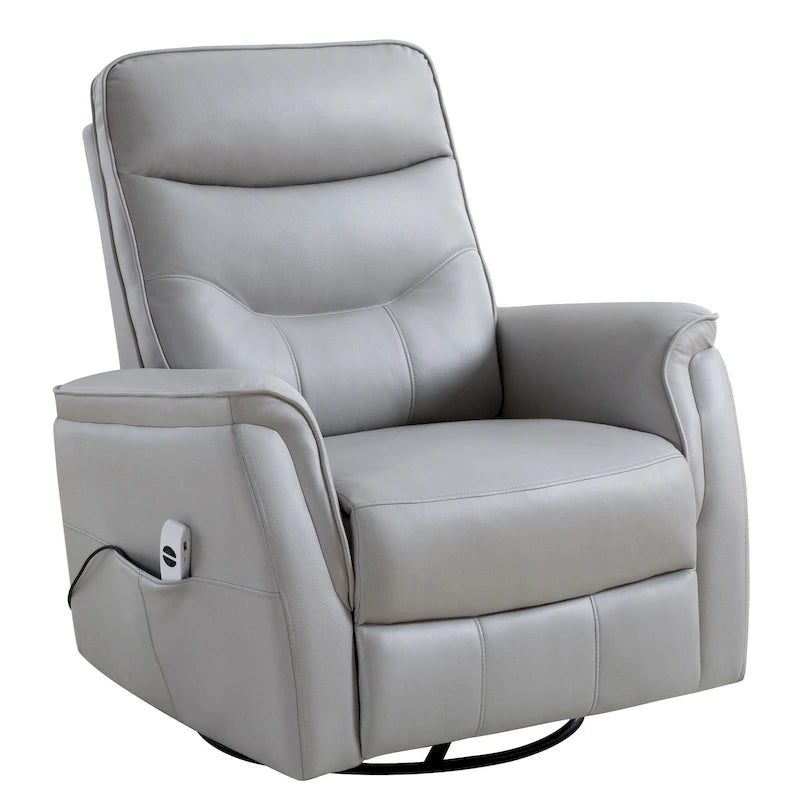 Fauteuil inclinable, pivotant et coulissant électrique avec port USB et porte-gobelets – Beige / Gris / Marron, dossier haut en similicuir moderne, une place