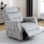 Fauteuil inclinable, pivotant et coulissant électrique avec port USB et porte-gobelets – Beige / Gris / Marron, dossier haut en similicuir moderne, une place