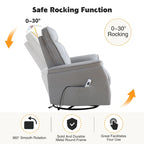 Fauteuil inclinable, pivotant et coulissant électrique avec port USB et porte-gobelets – Beige / Gris / Marron, dossier haut en similicuir moderne, une place